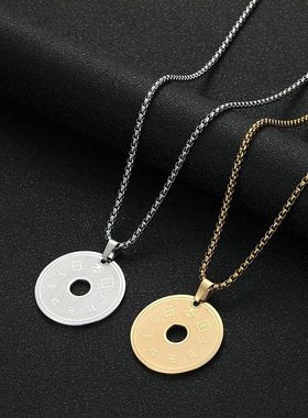 欧美不锈钢幸运日本硬币项链 5日元硬币吊坠男女项链好运饰品