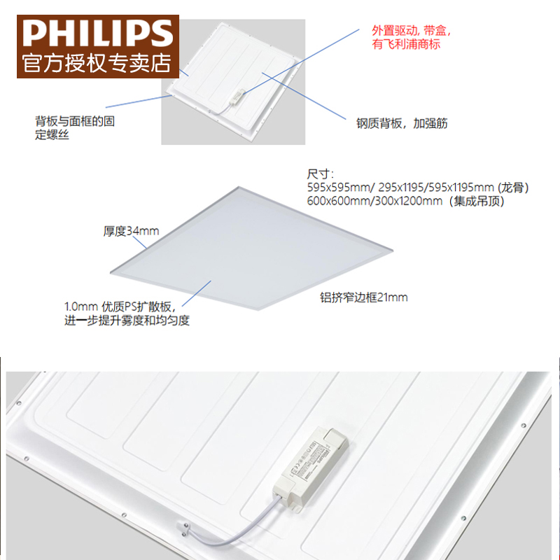 飞利浦led格栅灯600x600平板灯嵌入式办公室面板灯工程吊顶灯盘-图2