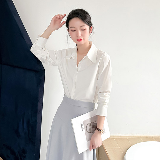 高级感白色衬衫女气质通勤职业抗皱轻奢正装2025秋季长袖正肩衬衣