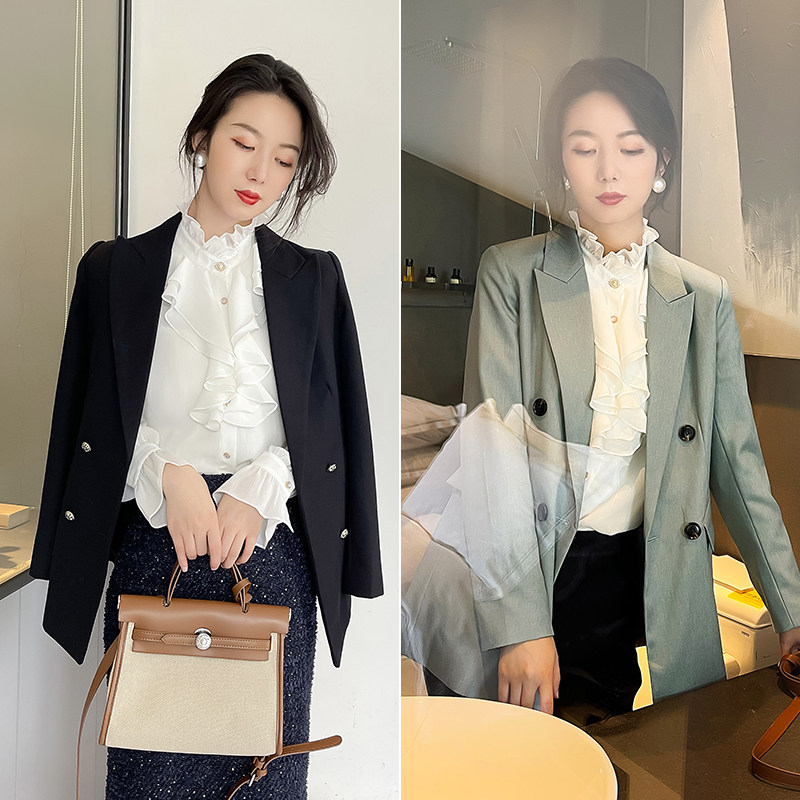 荷叶边雪纺立领花边上衣 jajp衬衫