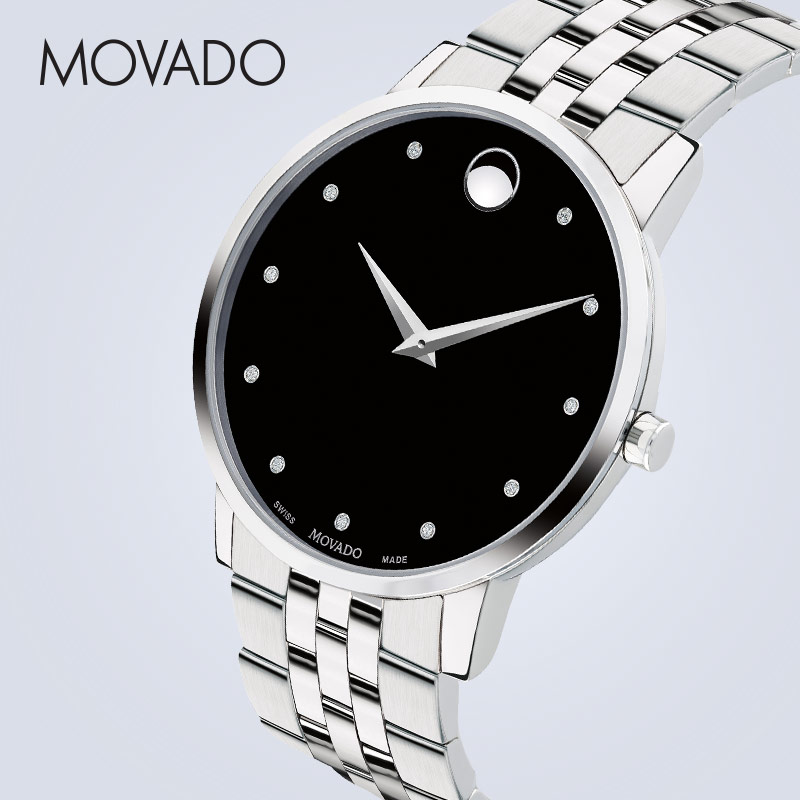 Movado/摩凡陀博物馆系列钢带石英手表男表真钻镶嵌