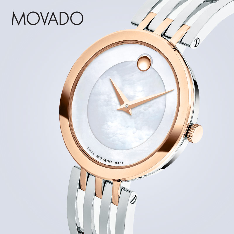 Movado/摩凡陀爱莎系列钢带石英手表女表真钻镶嵌母贝表盘气质