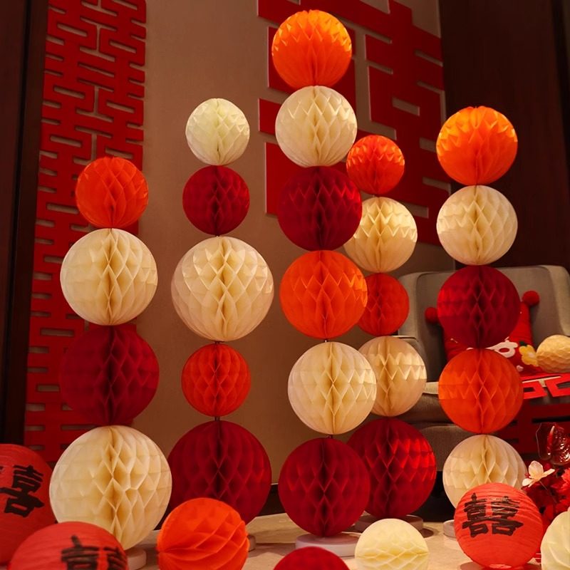 蜂窝球立柱灯笼结婚用品女方婚房喜庆布置套装订婚礼卧室酒店装饰,淘宝优惠券,粉丝福利购,淘宝优惠卷