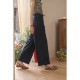 SimpleRetro elastic waist ສີຟ້າ straight casual pants ແມ່ຍິງ linen summer ເຢັນ drape pants ຂາກ້ວາງ