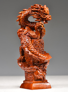 花梨木雕龙凤呈祥摆件一对吉祥物实木家居客厅红木工艺品结婚礼物