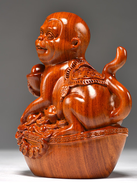 生肖猴木头办公室客厅送礼工艺品