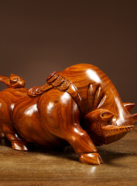 牛气冲天家居动物花梨红木工艺品