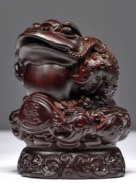 黑檀木雕金蟾摆件红木工艺品实木