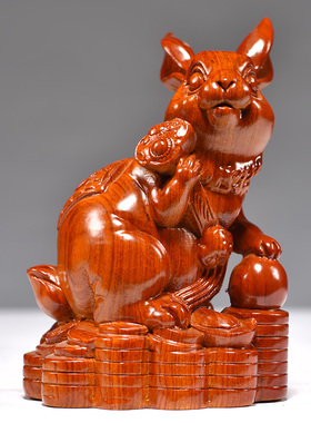 花梨木雕兔子摆件一对实木头木质