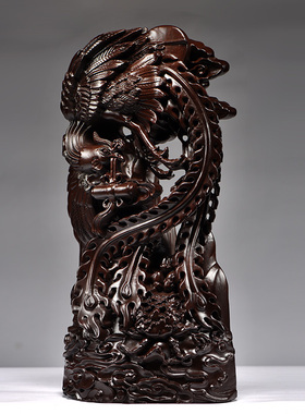 黑檀木雕凤凰摆件实木雕刻送礼