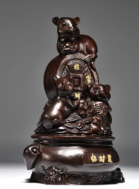 黑檀木雕老摆件十二生肖实木质雕刻家居客厅装饰红木工艺品送礼