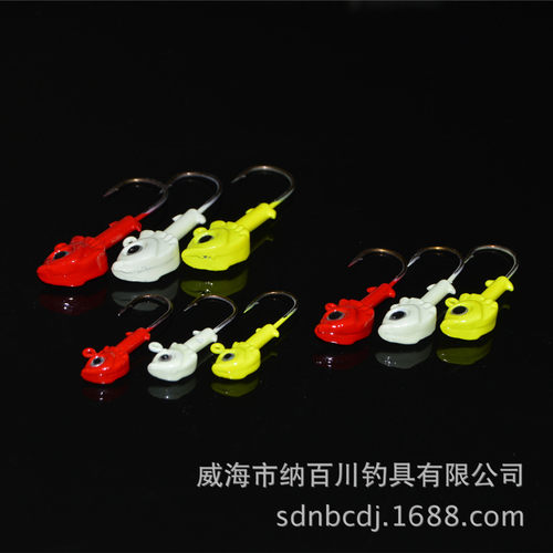 苦茶纳百川帕莱蒙 彩色鱼头鱼形铅头钩 三色 三种克重 路亚用鱼钩 - 图0