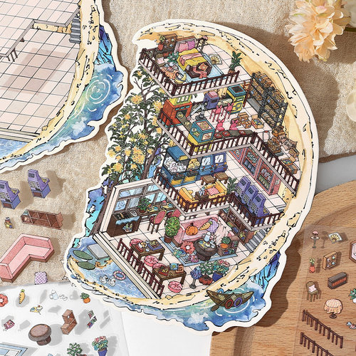 infeelme 我的小屋8.0立体造景贴纸 古风微缩场景趣味手工diy贴纸 - 图1