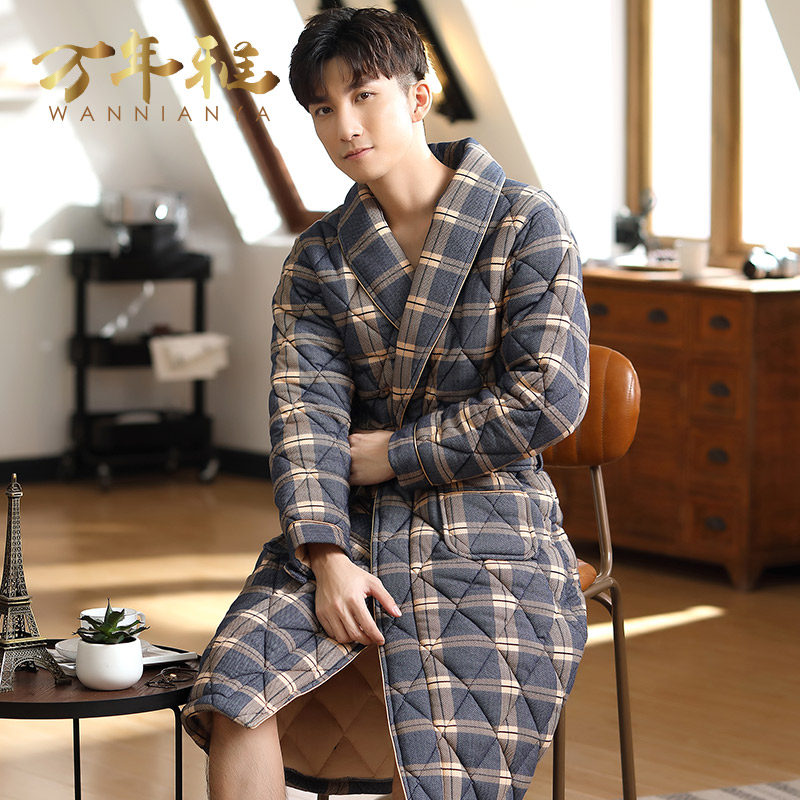 秋冬季男士纯棉夹棉长款加大码睡袍 万年雅内衣睡袍/浴袍