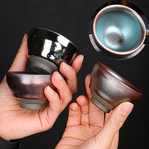 高质感小口径彩金盏杯建盏茶杯6只客人杯喝茶茶碗陶瓷礼盒装轻奢 - 图2