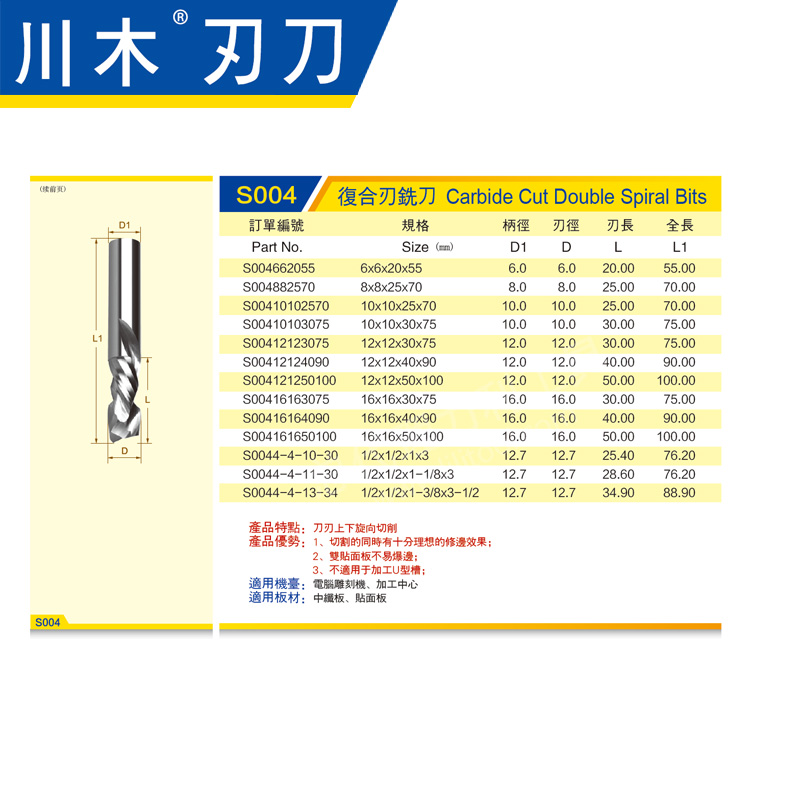 川木刃刀槽刀类复合刃铣刀6*6/8*8木工电脑雕刻机刃具直刀24S004 - 图1