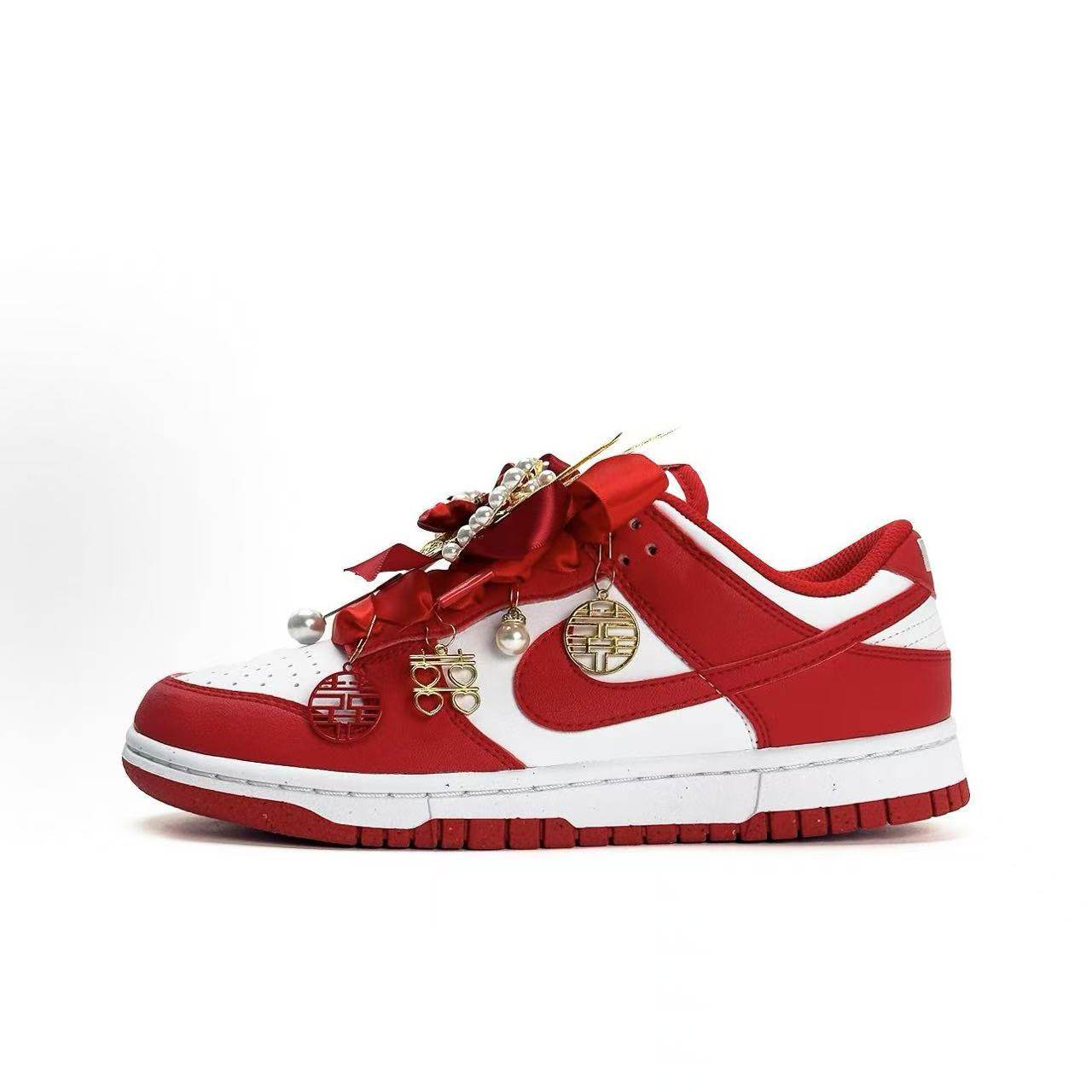 定制球鞋Nike Dunk 婚鞋 秀禾 国风 吉祥喜庆 男女同款低帮板鞋,淘宝优惠券,粉丝福利购,淘宝优惠卷