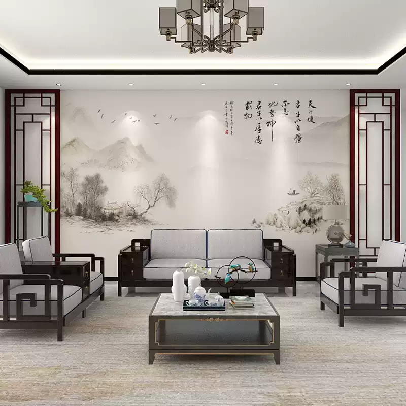 新中式水墨画电视背景墙纸大气山水客厅沙发墙布2025新款茶室壁画 - 图1