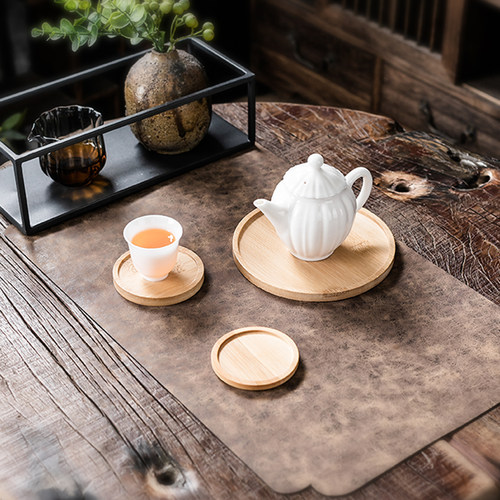 中式复古竹木托盘家用花盆托盘茶具零配件防烫隔热垫手工 DIY拼图 - 图0