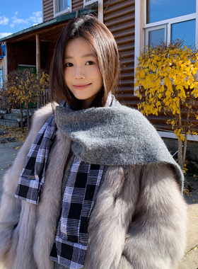 衬衫袖子拼接羊毛混纺针织围巾女