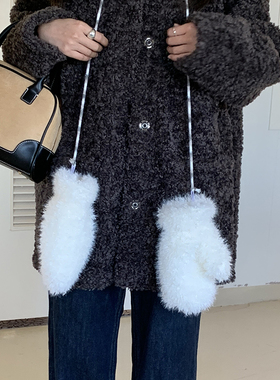 可爱白色加厚保暖毛绒绒手套女