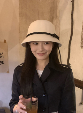 赫本风羊毛小礼帽女秋冬气质盆帽