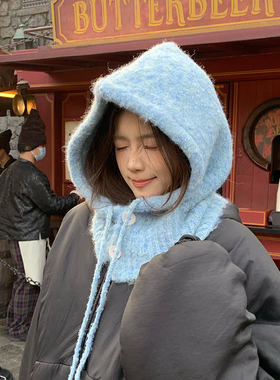 蓝色巴拉克拉法帽女冬季针织帽