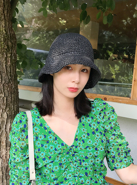 夏季防晒显脸小可折叠草帽女