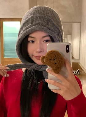 韩版灰色针织帽女秋冬护耳雷锋帽