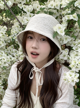可爱绑带编织渔夫帽女夏遮阳盆帽