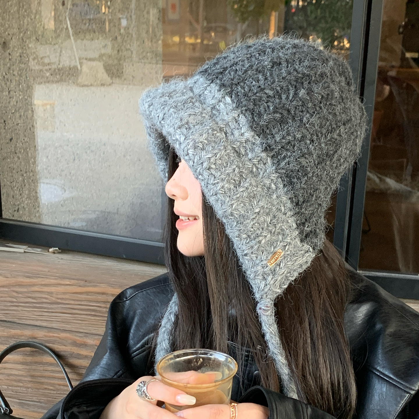 大头围针织帽子女冬季保暖雷锋帽骑行护耳毛线帽辫子巴拉克拉法帽 - 图2