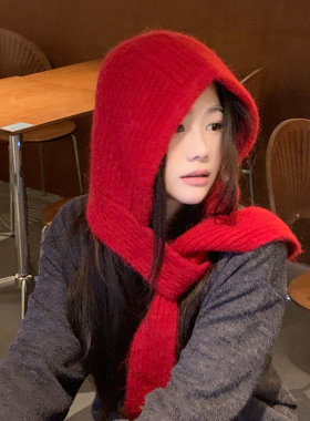 可爱红色针织帽保暖巴拉克拉法帽