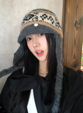 日系复古费尔岛针织帽女雷锋帽
