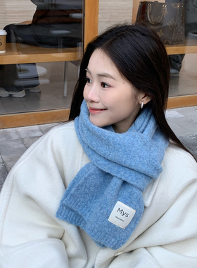 雪地出片蓝色围巾女冬季长款围脖