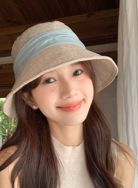 日系仿麻遮阳渔夫帽子女防晒帽