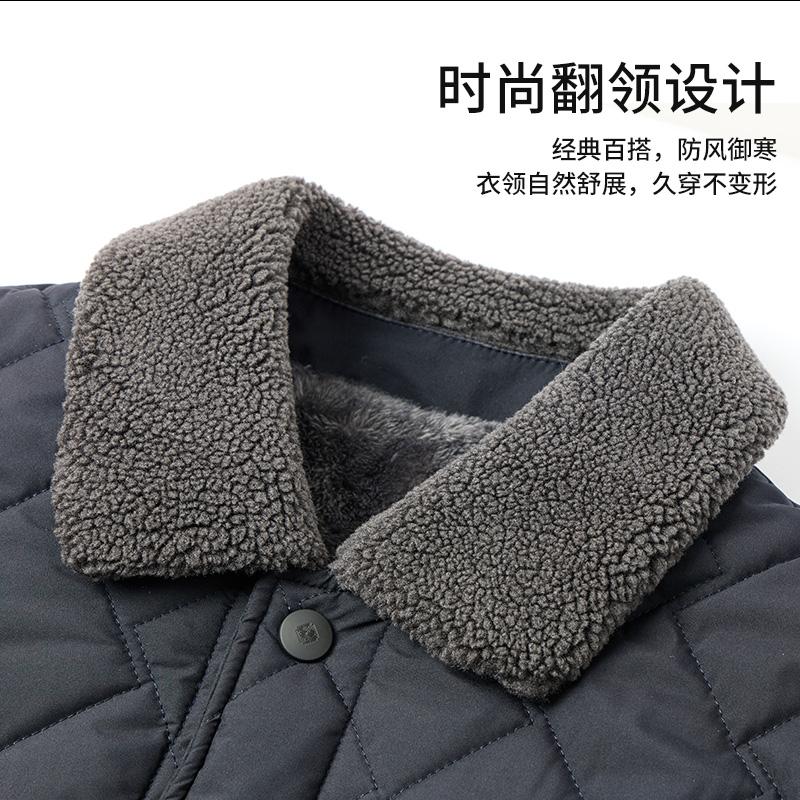 恒源祥集团彩羊棉衣男冬装加绒棉服中老年爸爸保暖外套翻领棉袄