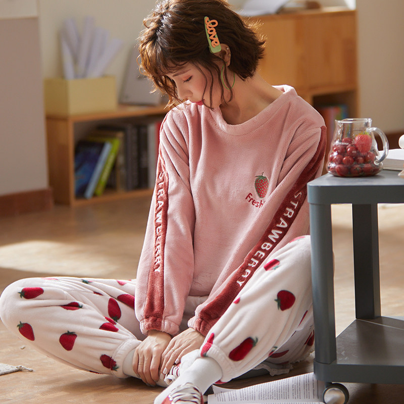韩版可爱甜美秋冬冬天珊瑚绒睡衣 cdmp睡衣/家居服套装