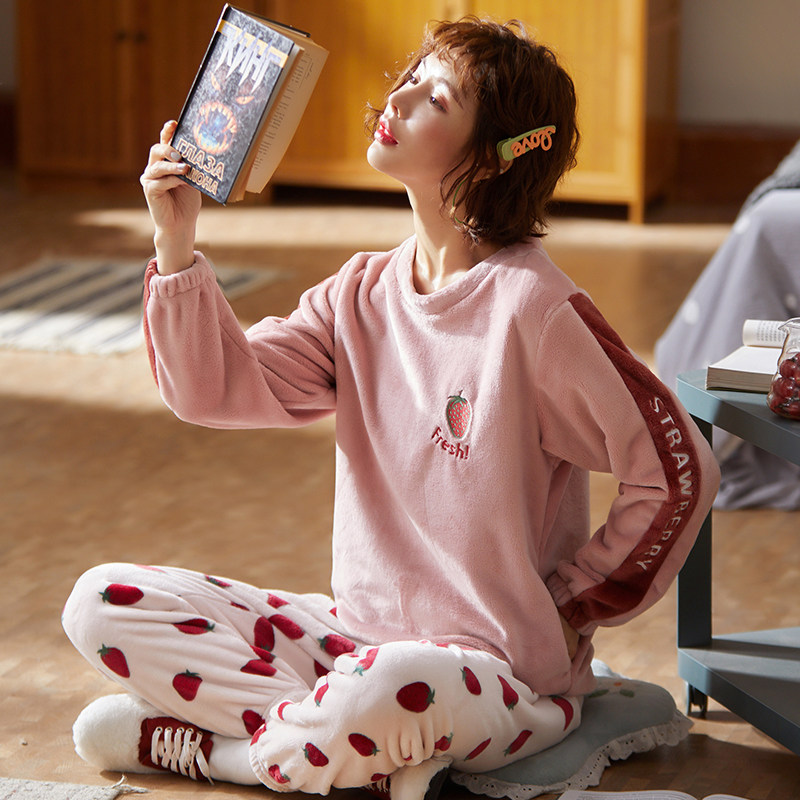 韩版可爱甜美秋冬冬天珊瑚绒睡衣 cdmp睡衣/家居服套装