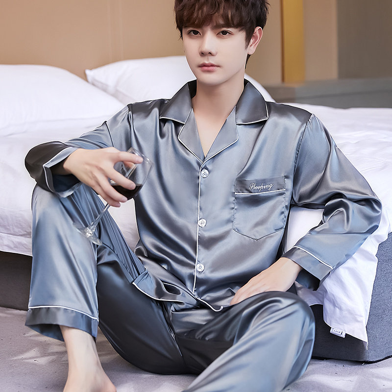 2021年新款长袖冰丝男士夏睡衣 cdmp睡衣/家居服套装