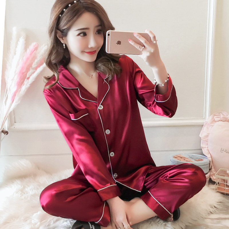 夏季丝绸长袖彷性感长裤丝质夏睡衣 cdmp睡衣/家居服套装