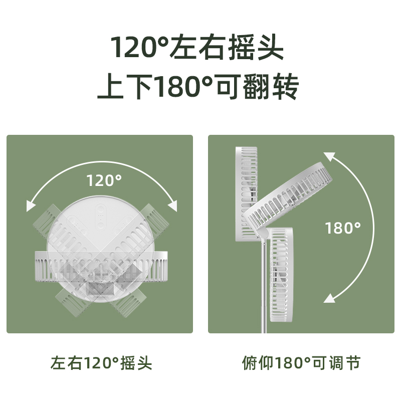 长虹可伸缩折叠充电小风扇家用落地桌面摇头遥控USB无线户外便携式学生宿舍办公室台式轻音大风力电风扇小型 - 图3