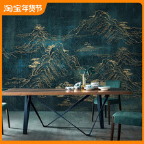 New Chinese landscape frescoed living room TV background wall cloth book house Xuanguan tea room Direct sowing room Chinese wind wallpaper