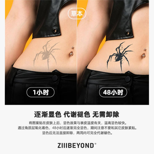 再变 喜蛛草本纹身贴男女防水持久保持久蜘蛛腰部手背性感辣妹 - 图2