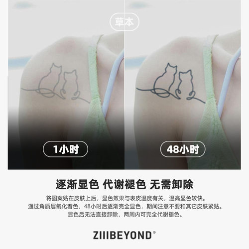 再变 双猫依偎个性逼真草本纹身贴防汗高级感动物贴纸女保持久 - 图2