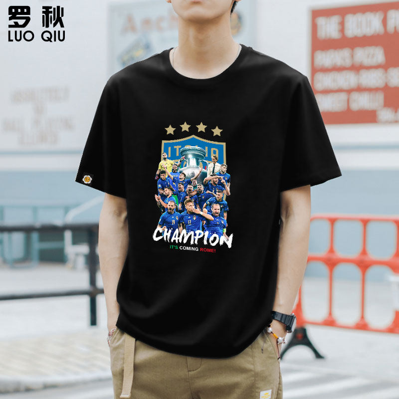 欧洲杯意大利夺冠纪念纯棉短袖t恤衫男女博努奇足球衣服球迷半袖 - 图0