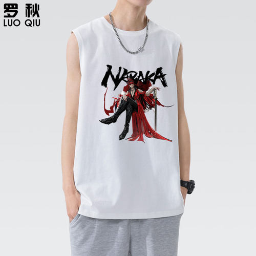 Naraka永劫无间宁红夜迦南天海游戏无袖t恤衫男士纯棉背心上衣服 - 图0
