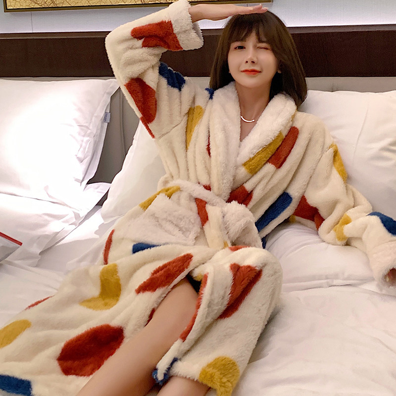 珊瑚绒加绒保暖公主长款甜美睡袍 恬穗睡袍/浴袍