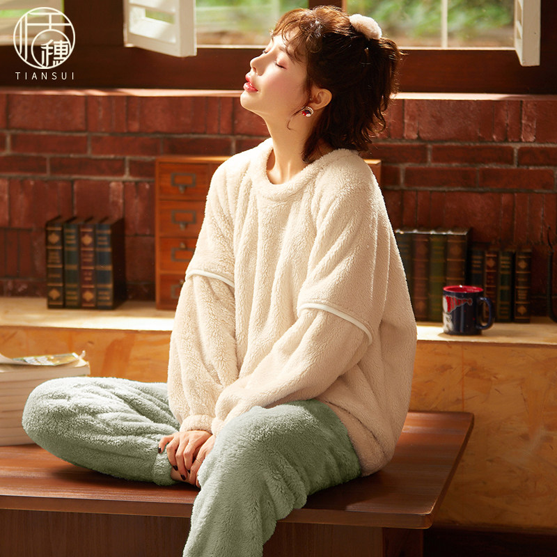 2020年新款秋冬季法兰绒珊瑚绒睡衣 恬穗睡衣/家居服套装