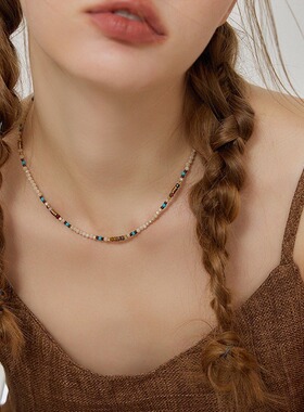 夏季新款小众设计复古串珠波西米亚秋冬美拉德叠戴项链时尚感