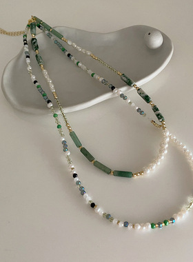 珍珠绿松石轻奢颈链小众设计感串珠天然石项链女中国风气质锁骨链